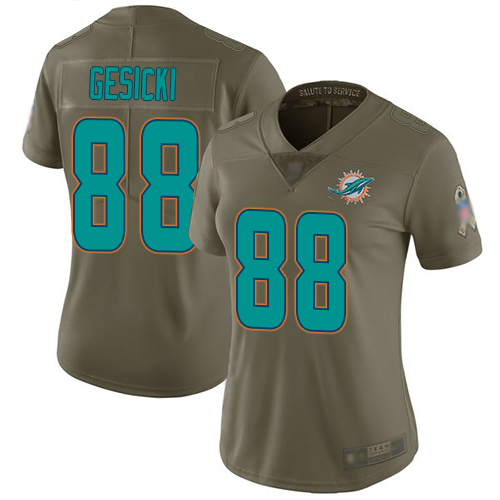Nike Miami Dolphins #88 Mike Gesicki Olive Women Stitched NFL Limited 2017 Salute to Service Jersey->women nfl jersey->Women Jersey